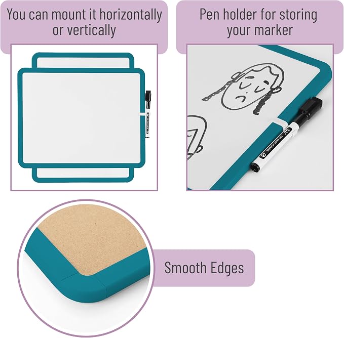 Mr. Pen- Dry Erase Board, 14” x 11” with a Black Dry Erase Marker | Green Frame, Small Mini White Board for Students, Fridge, Wall, Locker, Includes Double Sided Tapes