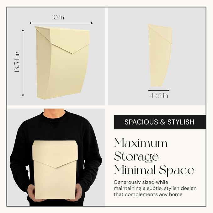 NACH Mailboxes for Outside Wall Mount, 4.8 x 10 x 13 inch Cream Wall Mounted Mailboxes for Outside, Waterpoof Mailbox for House - The Bradley Large Mail Box