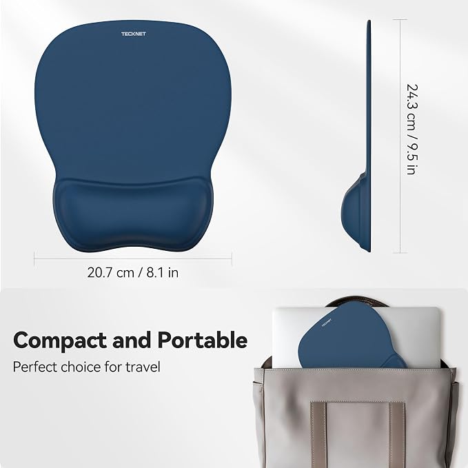 TECKNET Gel Ergonomic Mouse Pad with Wrist Rest, Non-Slip PU Base, Navy | Comfortable Gel Cushion, Pain Relief, Smooth and Waterproof Surface, Mouse Pad with Wrist Rest for Office, Gaming and Study