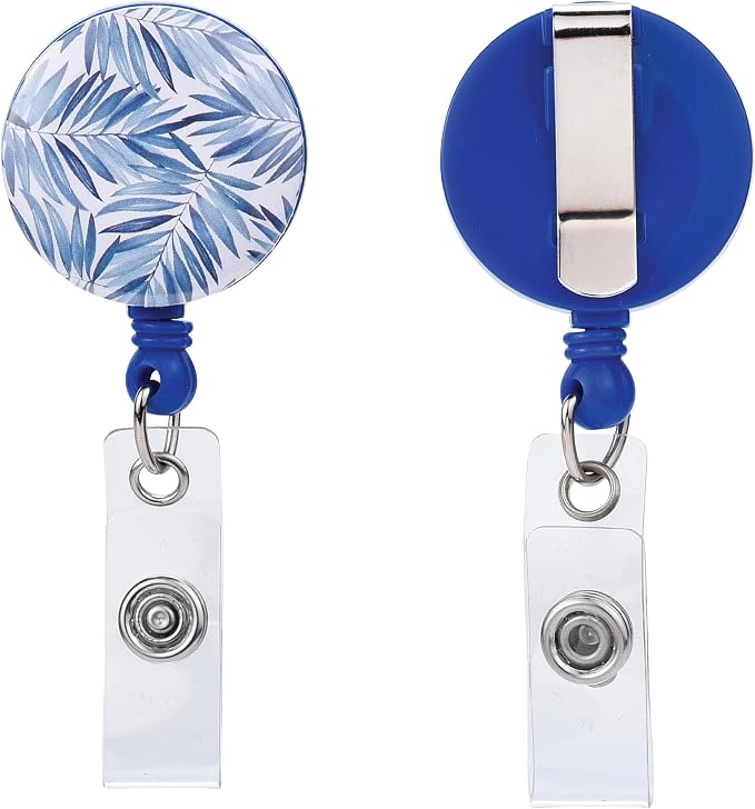 Will Well 2 Pack Retractable Keychain - Heavy Metal Badge Reel - Leaf Print | ID Badge Holder Reel with Metal Casing with 27.5"UHMWPE Fiber Pull Cord for Durability and Easy Access - Holds up to 8 Keys