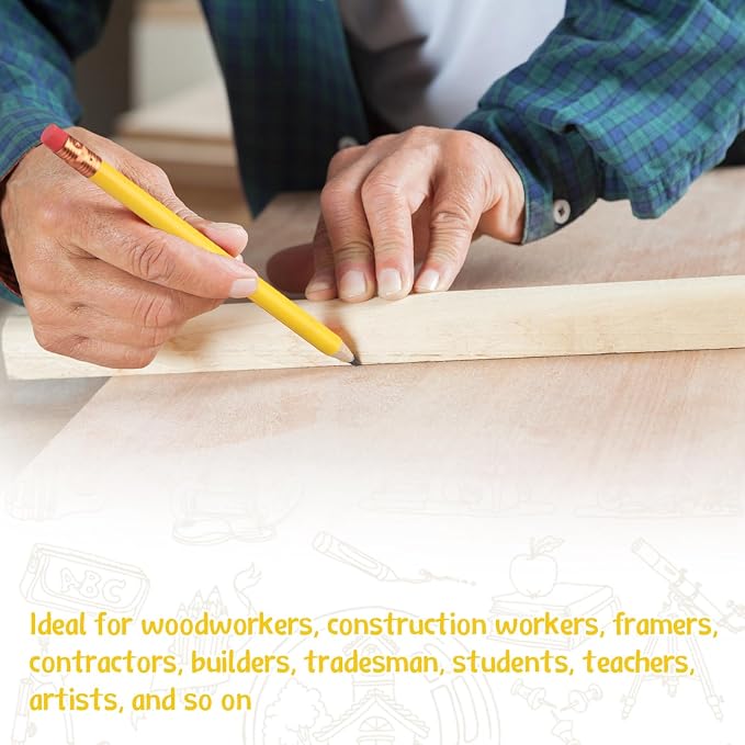 Fainne 96 Pcs Jumbo Pencil with Black Core Cedar Wooden Pencil with Eraser for Carpenters Students Teachers School Construction Woodworkers Beginners Office Workers(Yellow,Classic)