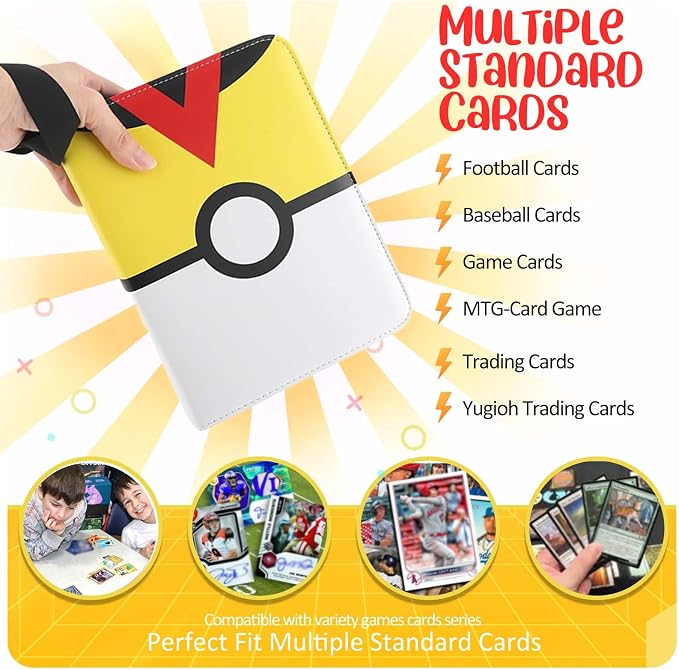 Card Binder 4 Pocket, Trading Card Holder Fits 400 Cards With 50 Removable Sleeves, Portable Collection Card Ablum, Game Card Case book With Zipper for Gift Yellow