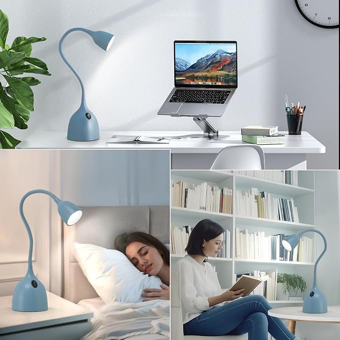 EJIAXIN Gooseneck Desk Lamp 360 LED Flexible Reading Light for Small Spaces Home Office Bedroom College Dorm Bookshelf Nightstand Table Lamp (Blue)