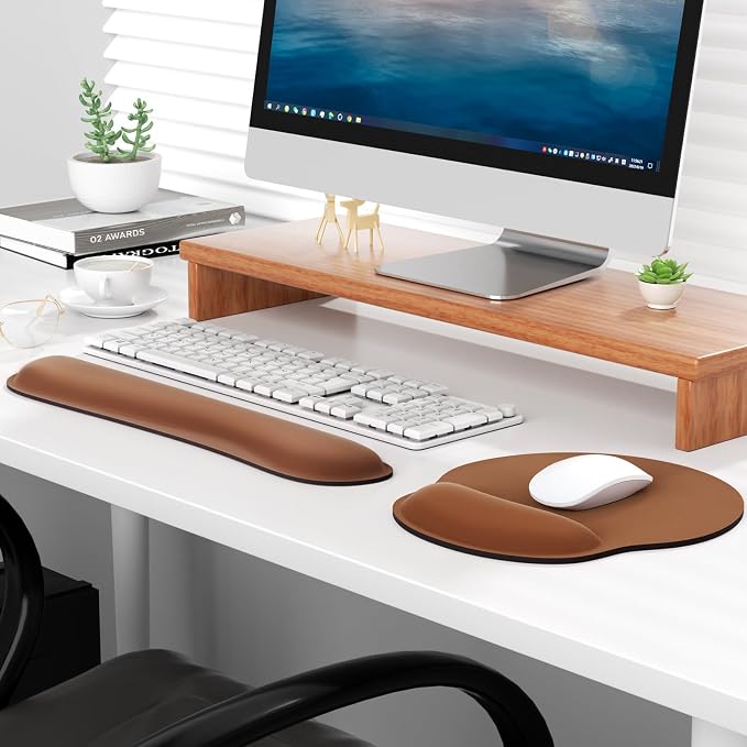 KTRIO Keyboard Wrist Rest & Mouse Pad with Wrist Rest, Coffee Brown | Memory Foam Wrist Support, Ergonomic Design, Non-Slip Base, Office and Home Use