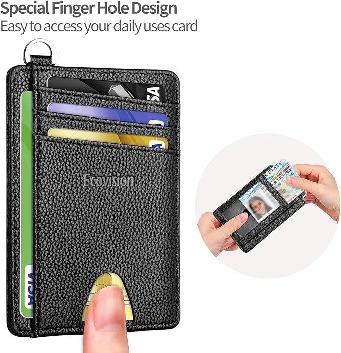 Slim Minimalist Front Pocket Wallet, RFID Blocking Credit Card Holder Wallet with Detachable D-Shackle for Men Women