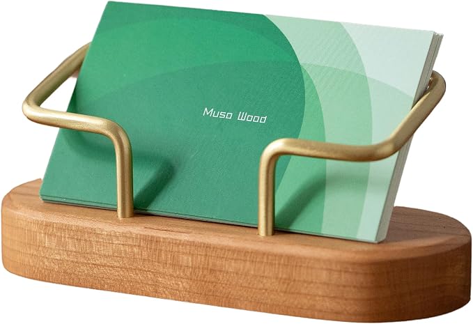 muso wood Business Card Holder for Desk, Wooden Creative Business Card Display for Desk, Wood Business Card Stand for Office, Tabletop (Cherry 1pack)