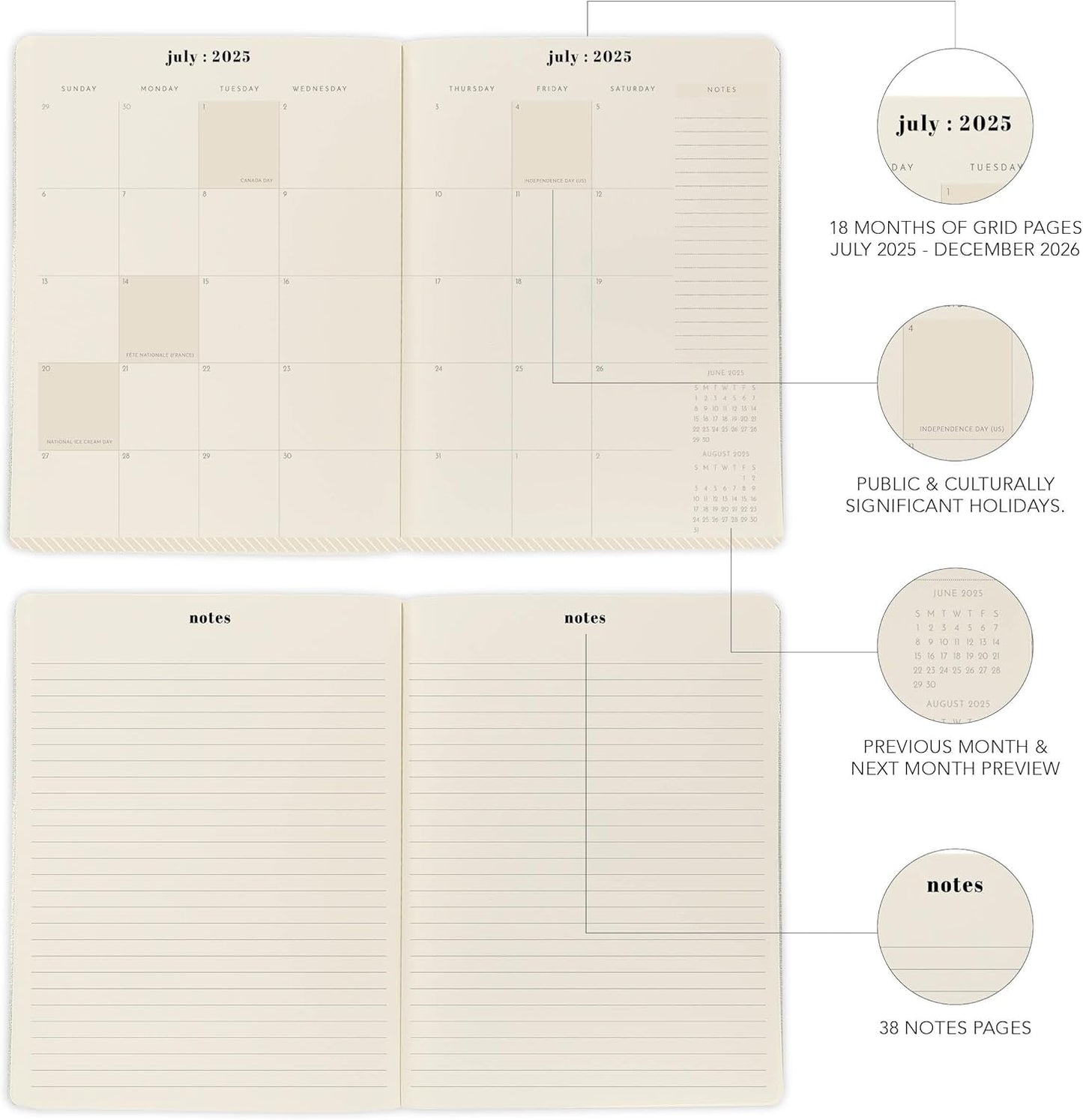 18 Month Planner/Calendar by Graphique, July 2025 – Dec. 2026 Green Floral Monthly Planner, Holidays, Notes Pages, 8” x 10”