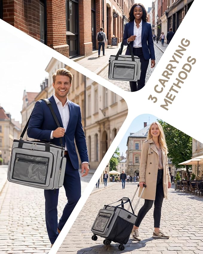 Amythe Teacher Bag with Wheels, 15.6" Rolling Briefcase for Women for Work | Water-Resistant • Detachable Trolley & 5 Wheels • Charger & bottle storage