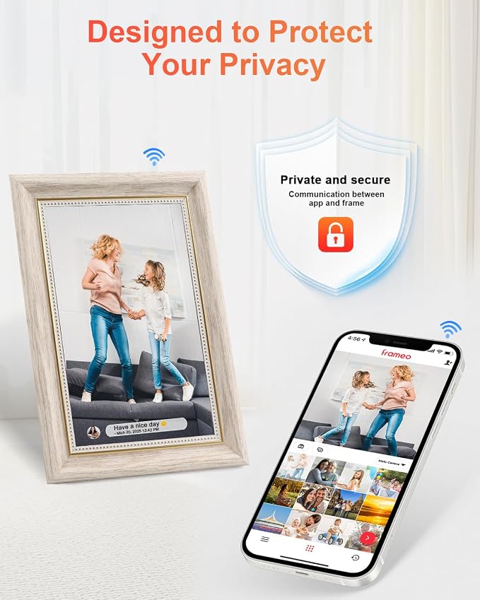 Frameo Digital Frame 10.1 Inch WiFi Digital Photo Frame with 32GB Storage, 1280x800 HD IPS Touch Screen Picture Frames with Frameo APP, Long Distance Realationship Gifts, Elderly Tech-Nordic White