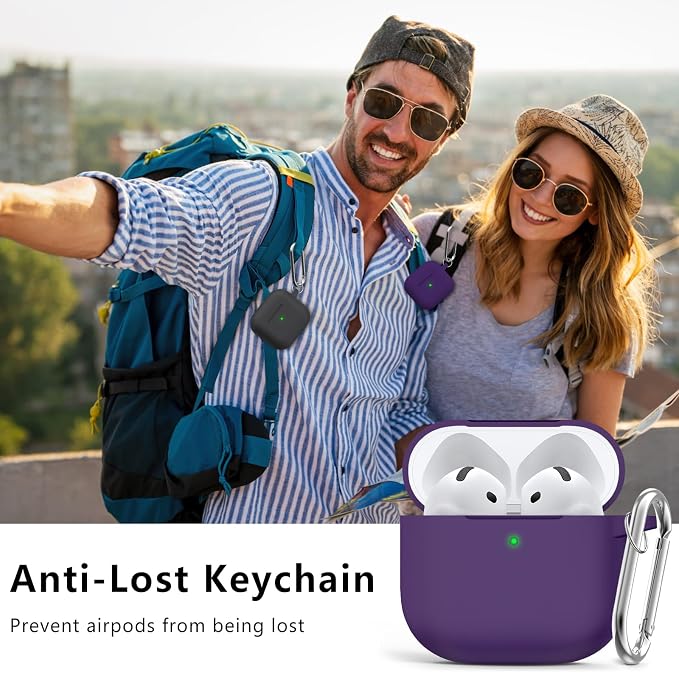 Ljusmicker for AirPods 4 Case 2024 with Cleaner Kit,Soft Silicone Protective Cover for Apple AirPods 4th Generation Cases for Women Men,for AirPod 4 Case Accessories with Keychain-Dark Purple