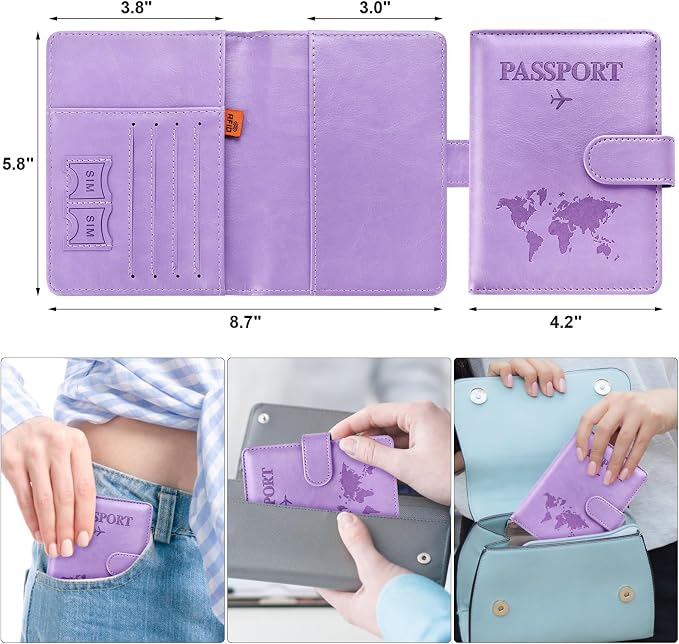 Eoehro Passport Holder for Travel Essentials, Passport Wallet Cover Case for Travel Must Haves Accessories,Passport Book Holders for Women and Men(Light Purple)
