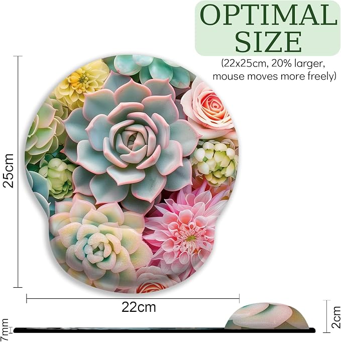 LIMKRIAN Ergonomic Mouse Pad with Wrist Rest, Succulents Office Supplies | Non-Slip PU Base, Smooth Surface, Cooling Gel Eases Wrist Pain, Cute Mousepad for Computer, Laptop, Office Desk Accessories