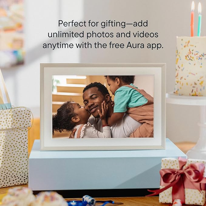 Aura 10" HD WiFi Digital Picture Frame – Free Unlimited Cloud Storage – Send Photos from Phone – No Subscription – Auto On/Off – Gift for Parents & Grandparents (Cool White Mat, 10")