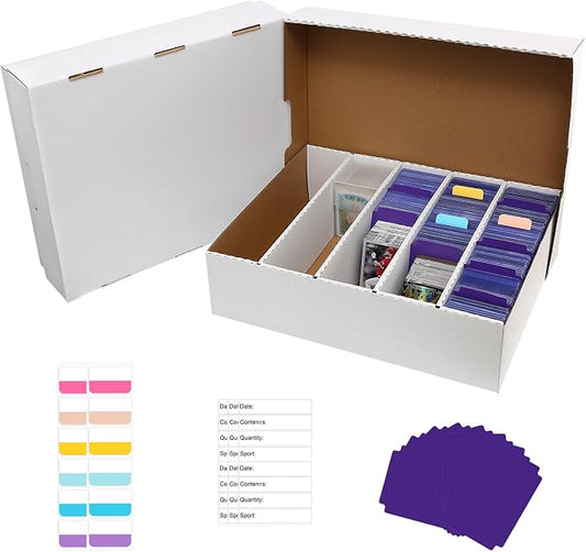 5 Row Trading Card Storage Box Holds 3950-count,1 Pack Cardboard Storage Box with Divider+index Label,Trading Card Dividers for Tcg,Sports,Mtg Cards