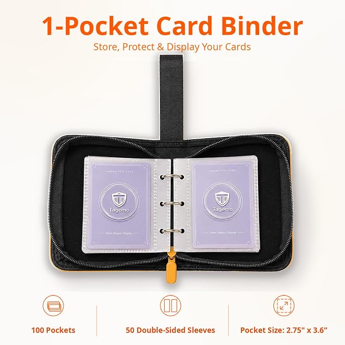 1 Pocket Card Binder with Zipper, 100 Pockets Mini Trading Card Album, Premium PU Leather Single Card Binder, Small Display Folder for TCG & Sports Cards