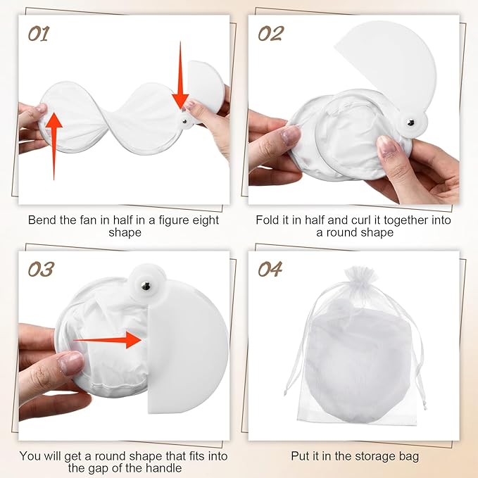 Roowest 12 Pcs 7.87“ Round Sublimation Blank Foldable Fan with Bag Polyester Colored Portable Handheld Compact Fold up Flying Disc Fans for Summer Wedding Graduation Party Favor (White)