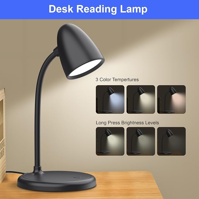 New LED Desk Lamp for Home Office,3 Colors Dimmable Table Lamp | Dimmable Reading Light Compact design fits well on desks and bedside tables,for College Dorm Room,Bedroom Desk Light