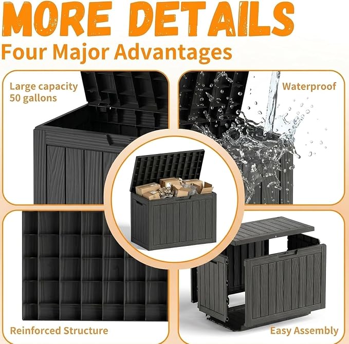 50 Gallon Outdoor Package Delivery Box, Black | Lockable Secure, Waterproof & Weatherproof, Resin Parcel Drop Box, For Porch, Garden, Backyard, Patio & Lawn
