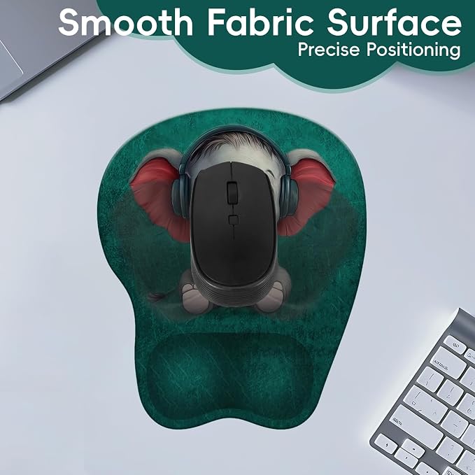 Mouse Pad with Wrist Rest Ergonomic Mouse Pad with Comfortable M-Shape Pain Relief Wrist Support Non-Slip PU Base Mousepad for Laptop, Office & Home (Green Elephant)