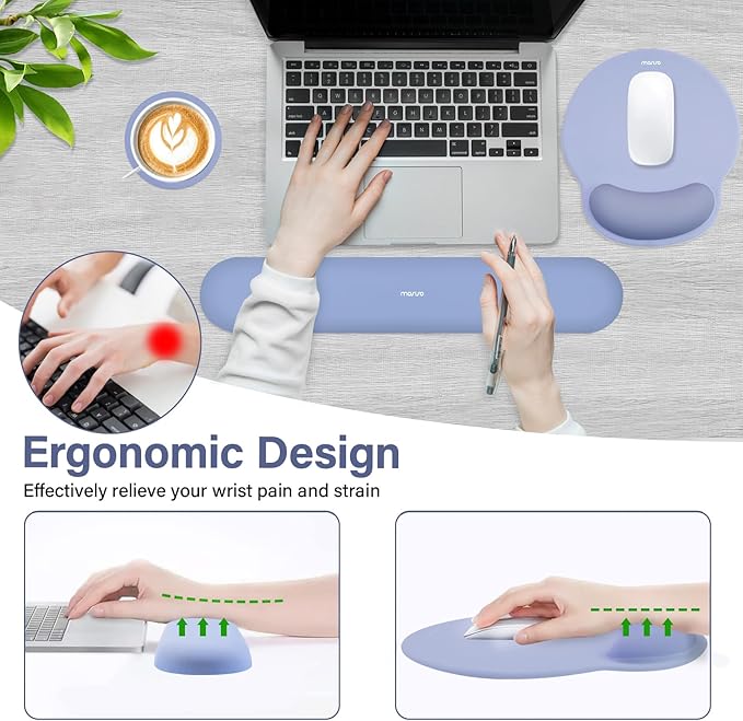 MOSISO Wrist Rest Support for Mouse Pad&Keyboard Set, Stone Blue | Circle Curved Ergonomic Mousepad Non-Slip Base Home/Office Pain Relief&Easy Typing Pad with Soft Cloth&Silicone Lining