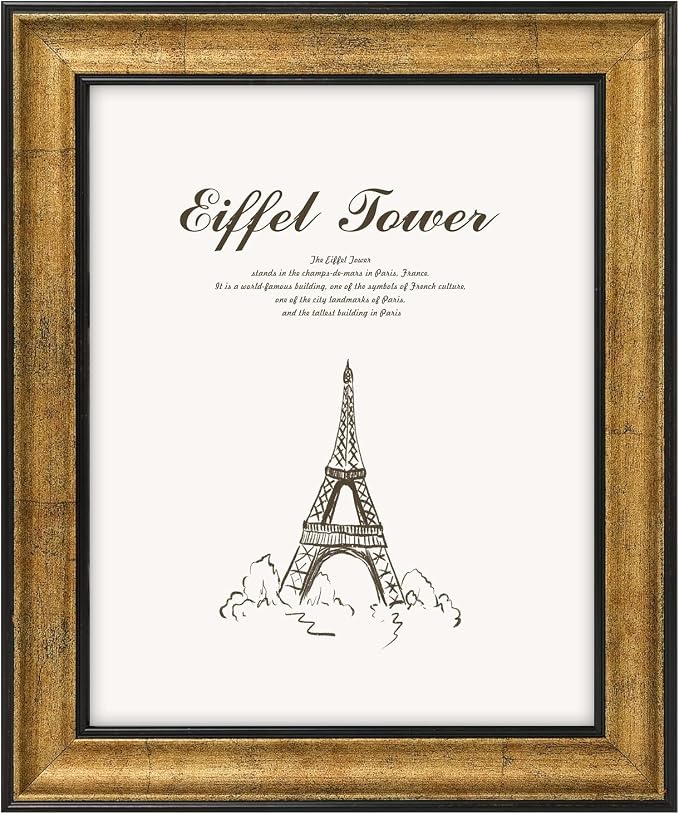 Golden State Art, 8x10 Antique Gold with Black Trim Color Frame - Easel Stand, Sawtooth Hanger - Landscape, Portrait Display - Great for Postcards, Photographs