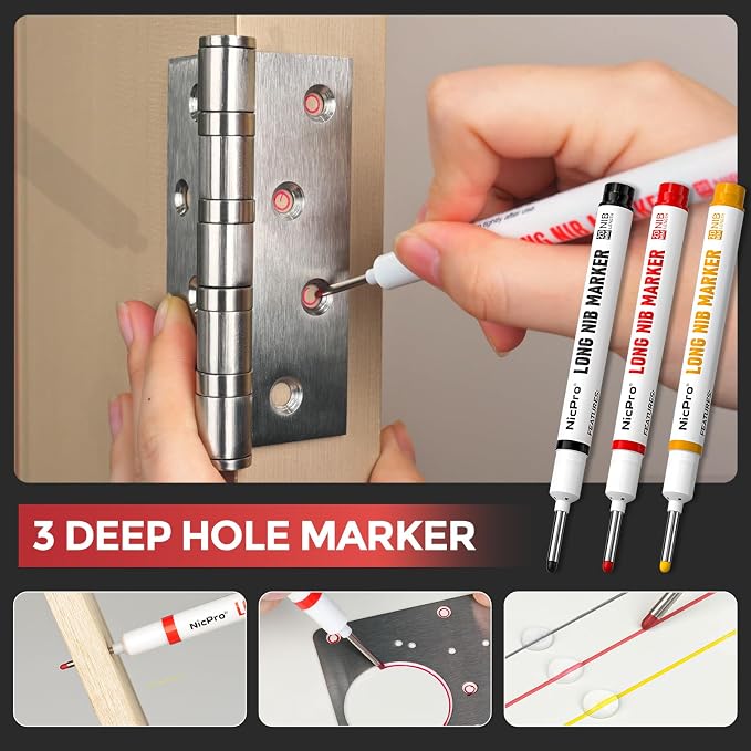 Nicpro 24PCS CP3000 Mechanical Carpenter Pencil Set with Sharpener & Sheath | 76 Refills, 3PCS Long Nib Marker, Center Punch, Carbide Scribe Tool, Heavy Duty Construction Pencil for Architect Woodworking