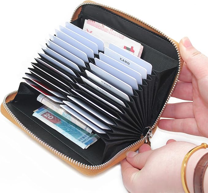 RFID Blocking 24 Slot Credit Card Holder Wallet Real Leather Multi Card Organizer Wallet with Zipper