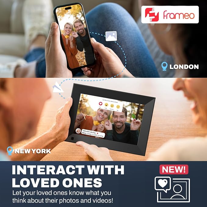 Frameo 8 Inch smart WiFi Digital Photo Frame with 1280x800 HD IPS Touchscreen, Frameo Digital Frame WiFi 16GB, Wall Mountable, Share Photo/Video via Apps, Email, Support USB/Mirco SD, Black