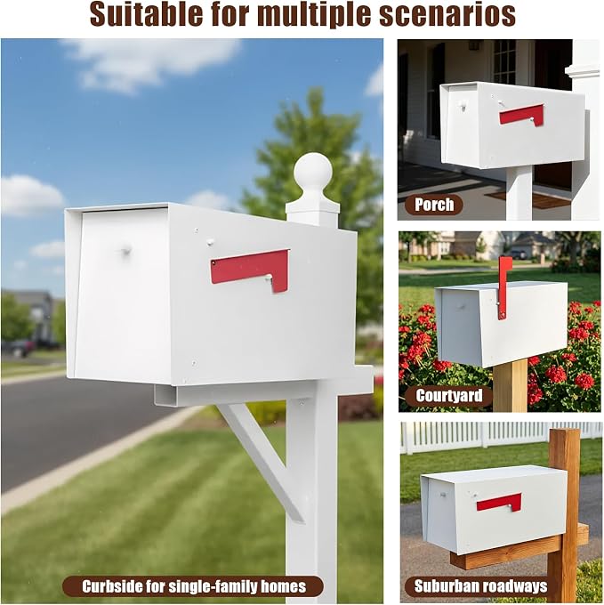 Large Mailboxes for Outside Post Mount Mailbox, Metal Mail Box with Magnetic Latch, Galvanized Steel Modern Mailbox for House Outside, 20.9 x 7.9 x 10 Inches, White