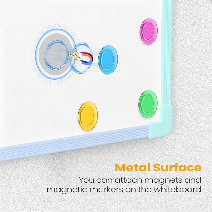 Colorful Frame Small Dry Erase Board for Wall, 16" x 12" Double-Sided Hanging Whiteboard with 4 Markers, 4 Magnets and 3 Mini Sticky Notes, Portable Whiteboard for Kids, School, Home, Office