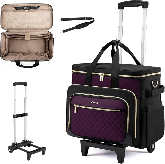 LOVEVOOK Rolling Teacher Bag, Laptop Tote with Detachable Dolly | Fits 17.3 Inch Laptop, Detachable Dolly, Large Rolling Tote Bag for Teacher Office Work Nurse, Adjustable Handle