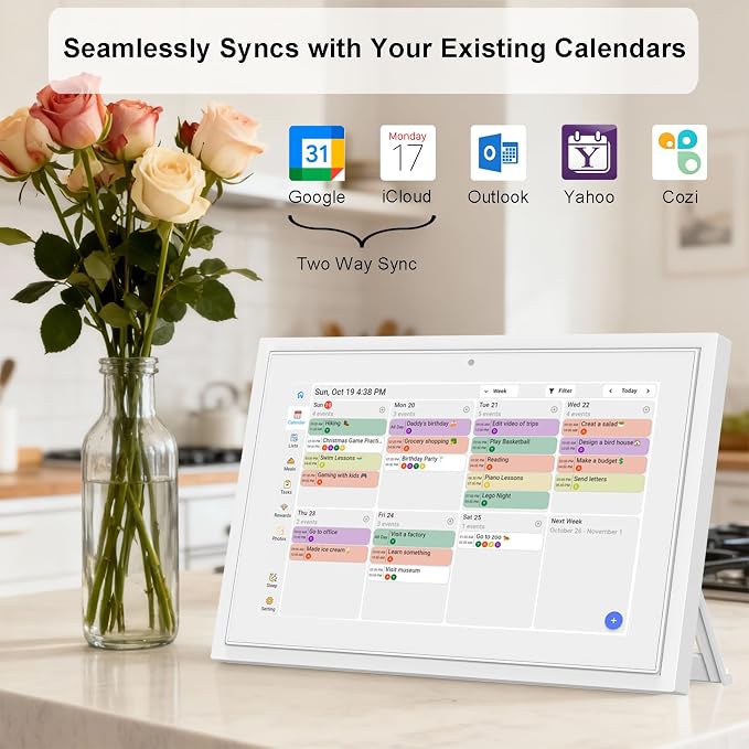 Digital Calendar 10.1 Inch Wall Plan Touch Screen WiFi picture esay to use | Smart Electronic Planner Calendar Sync, Chore Tracker,Meal plan Family Digital photo Frame Auto-Rotate Gift for Mom Women