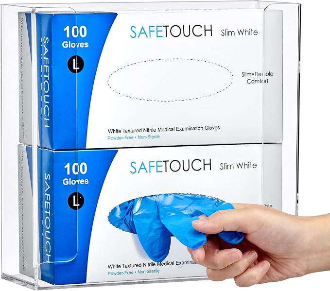 Acrylic Glove Box Holder, Wall-Mounted Glove Dispenser, Floating Glove Box Organizer, Medium Size (for 2 Boxes), 10.5" W x 10.0" H x 3.5" D (Mounting Hardware Included)