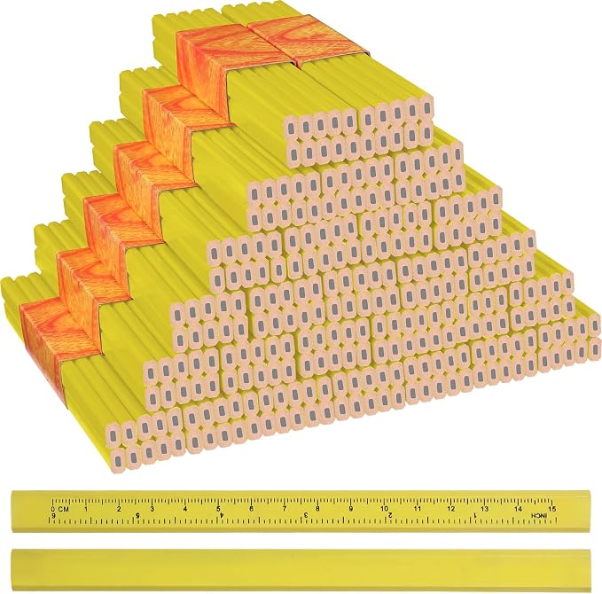 Lincia 300 Pcs Carpenter Pencils 7 Inch Octagonal Flat Carpenter Marking Pencils Hard Black Construction Contractor Pens for Woodworking and Concrete Marking(Yellow)