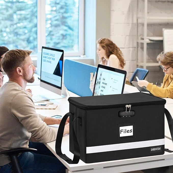 Fireproof File Box with Lock, Upgraded Fireproof Document Box with Reflective Strip, Portable File Organizer Filing Cabinet with Handle for Hanging Letter/Legal Folder, 15.5" x 12.3" x 10.5" | Fireproof
