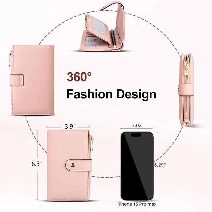yiijay Womens Wallet RFID Blocking Leather Trifold Clutch Wallet Credit Card Holder Ladies Travel Wallet Purse with Passport/Pen Holder