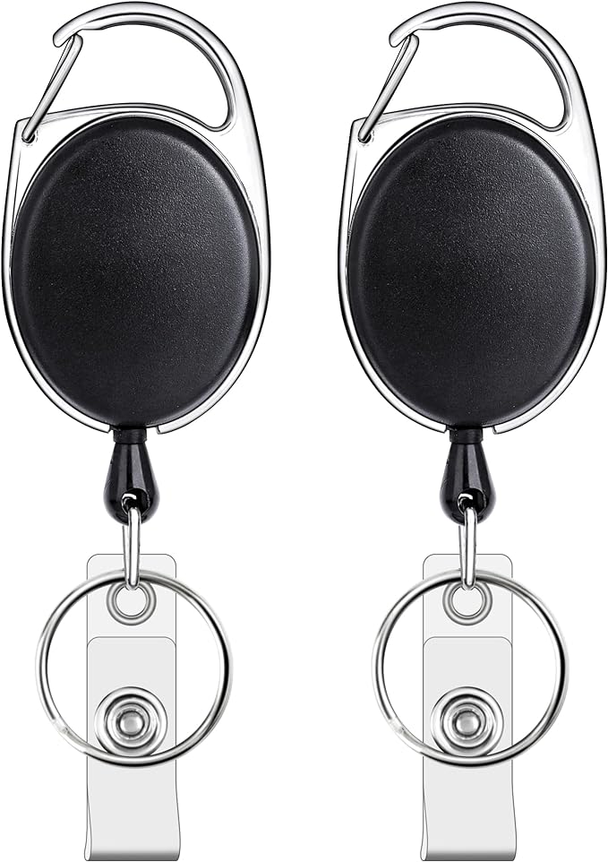Teskyer Badge Reel, 2 Pack Retractable Badge Holders with Carabiner Belt Clip and Key Ring for ID Card Holder and Keychain