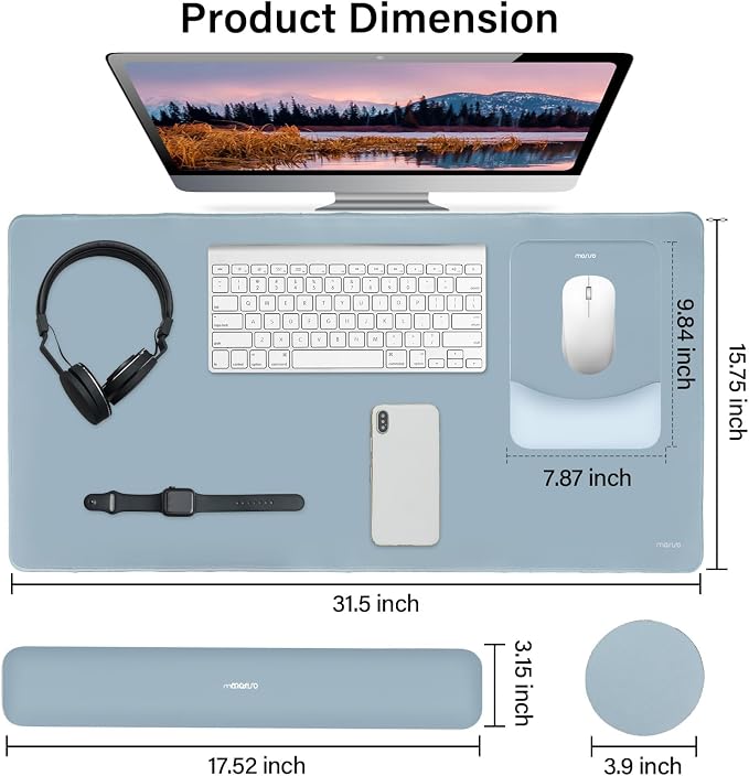 MOSISO Keyboard Mouse Pad Set, Large Gaming Mouse Pad&Keyboard Wrist Rest | Rectangular Mousepad with Wrist Rest&Coaster, Ergonomic Non-Slip&Easy Typing Pad with Curved Silicone Lining, Aquamarine