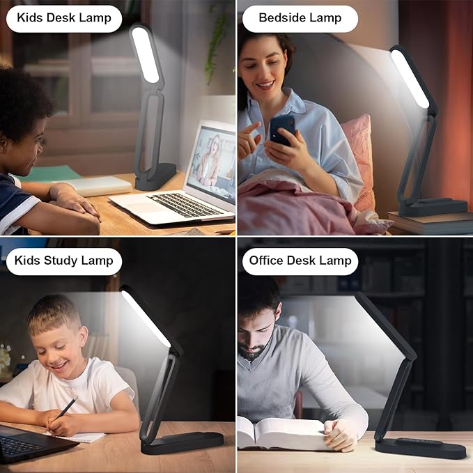Giryuhd LED Desk Lamp for Office Home & Battery Operated Lamp Rechargeable Lamp Foldable & Portable Light, LED Desk Light Strip, 3 Brightness Dimmable Small Desk Lamp Wireless Reading Lamp(2-Black)