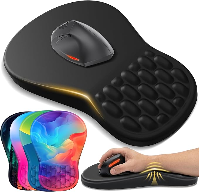 YIWEI Ergonomic Mouse Pad with Wrist Rest for Carpal Tunnel Pain Relief | Memory Foam Wrist Support,Non-Slip Rubber Base, Keyboard Computer Mousepad,Lycra Cloth Surface,Gaming Home Office,Black