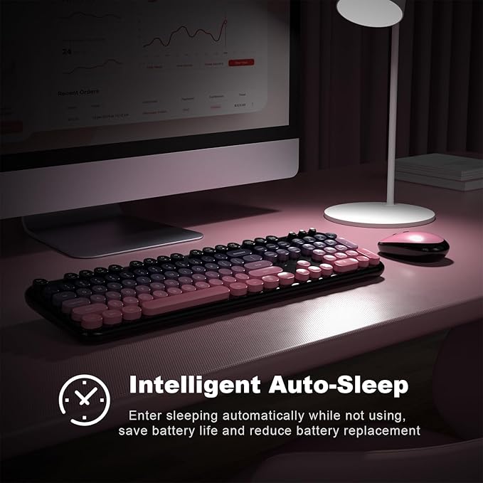 MOFII Wireless Keyboard and Mouse Combo, Full Size 2.4G Retro Round Computer Keyboard and Mouse Set, Plug and Play, for Windows, Computer, Desktop, PC, Notebook - (Lovely Plum Pink Gradient)