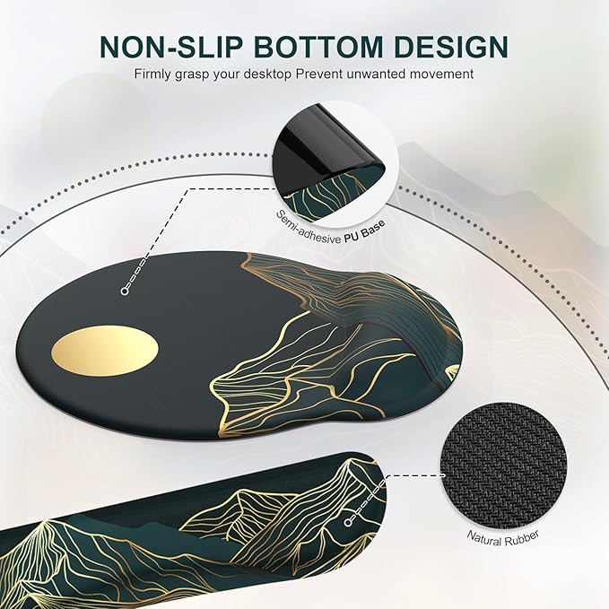 iCasso Large Mouse Pad, 4in1 XXL Mousepad + Keyboard Wrist Rest+Mouse Wrist Rest+Coaster Set with Ergonomic Design for Computer(Cyan-Mountain)