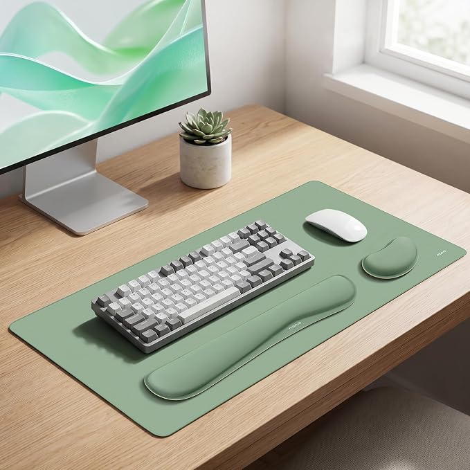 MOSISO Keyboard Mouse Pad Set, Gaming Mouse Pad&Keyboard Wrist Rest | Ergonomic Wristrests with Memory Foam Home Office Easy Typing Cushion Non-Slip Mousepad, Antique Green