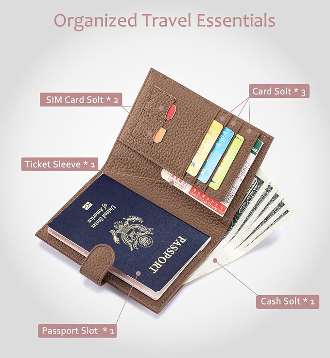 Leather RFID Blocking Passport Holder for Travel Women | Slim Travel Wallet for Men with Gift Box, Card Slots, Boarding Pass Organizer, Zipper Coin Pocket & Cash Holder (Dove Gray)