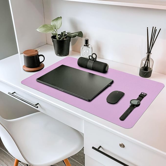 Leather Desk Pad Mat, Purple Desk Mat, 23.6" x 13.7" | Non-slip and Waterproof Computer Mat, Desk Protector for Office/Home, Desk Accessories for Women