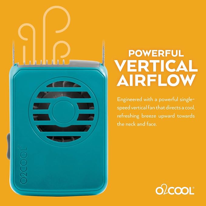 O2COOL Deluxe Necklace Fan Adjustable Lanyard Wearable Fan Teal | Yes