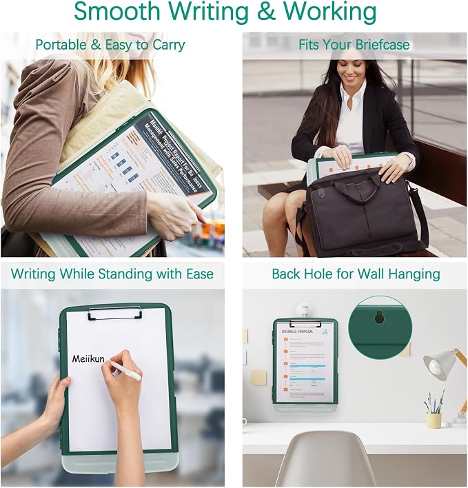 Meiikun Plastic Storage Clipboard, Clipboards with Storage, Nursing Clipboard with Pen Holder, Clip Boards 8.5x11 A4 Paper Folder for Nurse, Teacher, Work, Classroom (Emerald)