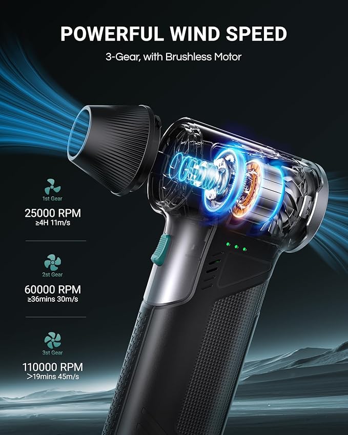 T150 Compressed Air Duster 110000RPM Super Power Air Duster, 3-Gear Adjustable Mini Blower with Fast Charging, Dust Blower for Computer, Keyboard, House, Outdoor,AC,PC and Car