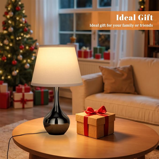 16.1" Touch Table Lamp for Nightstand, 3 Way Dimmable Small Bedroom Lamp | Touch Control, Bulb Included, Pearl-black Bedside Lamps for Desk, Night Stands, Living Room, End Table, Corded