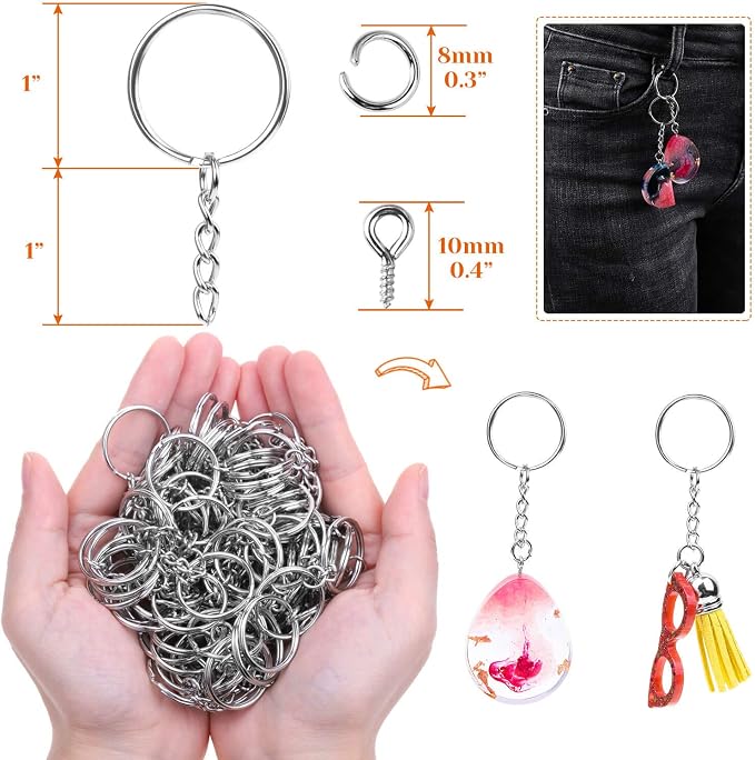 Audab 360Pcs Keychain Bulk, 120Pcs Keychain Rings with Chain and Open Jump Ring with Screw Eye Pins for Crafts and Jewelry Making